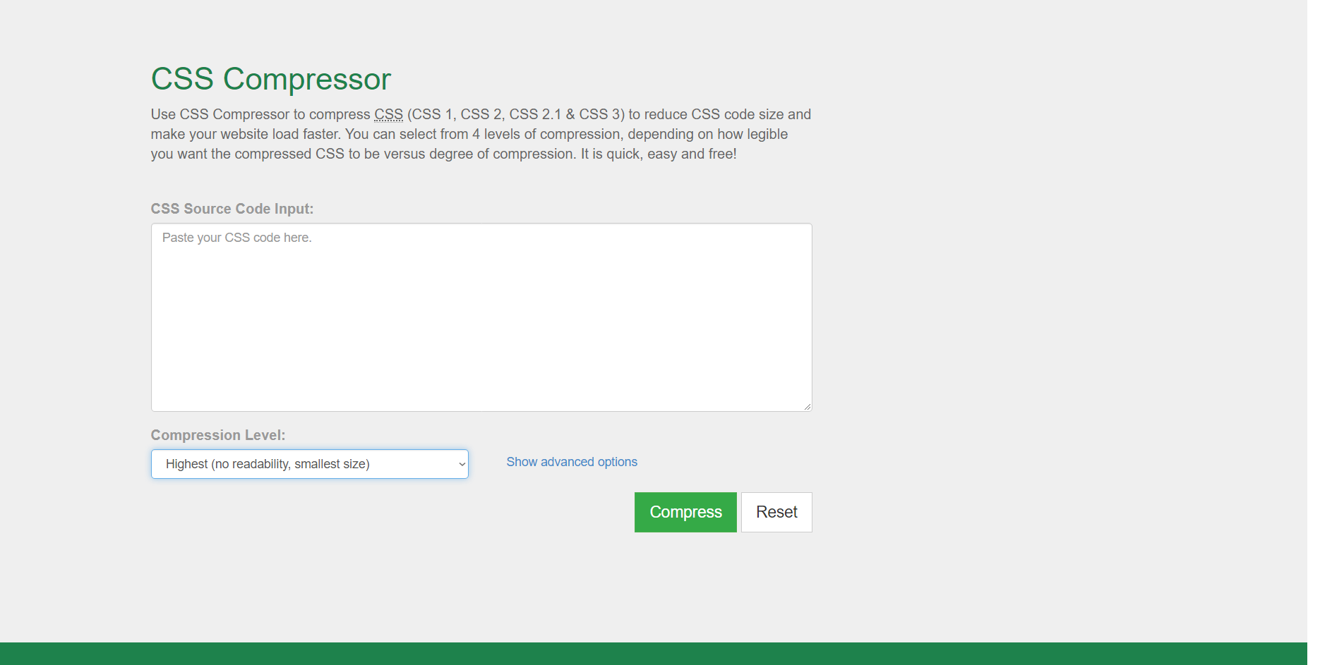 Screenshot strony CSSCompressor