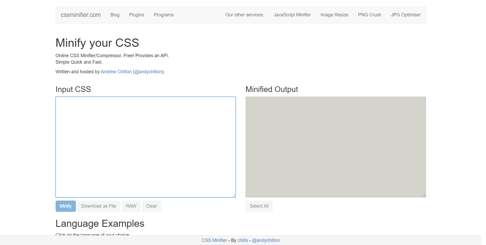 Screenshot strony CSSMinifier