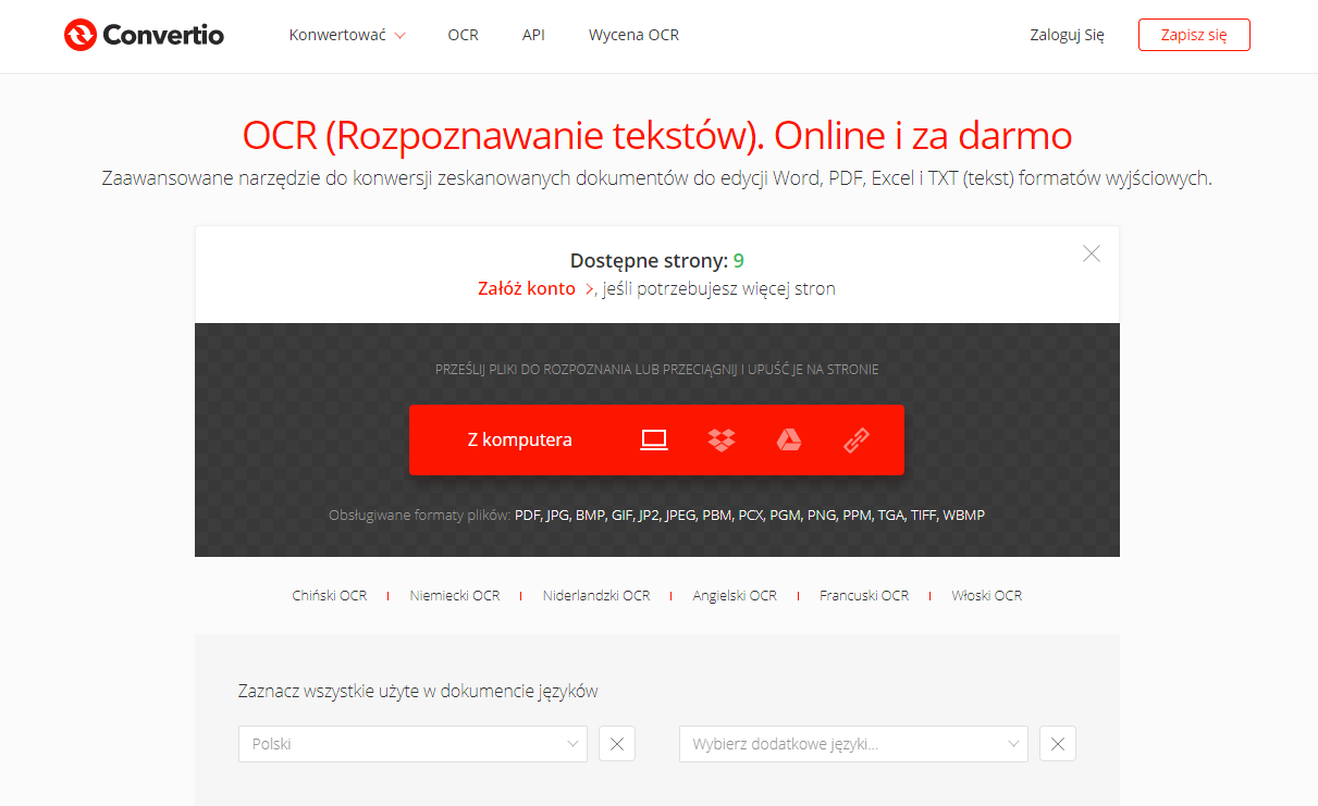 Screenshot strony Convertio