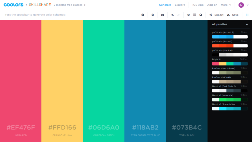 Screenshot strony Coolors