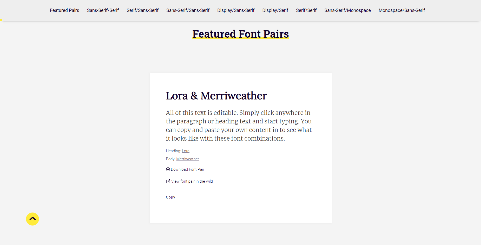 Screenshot strony FontPair