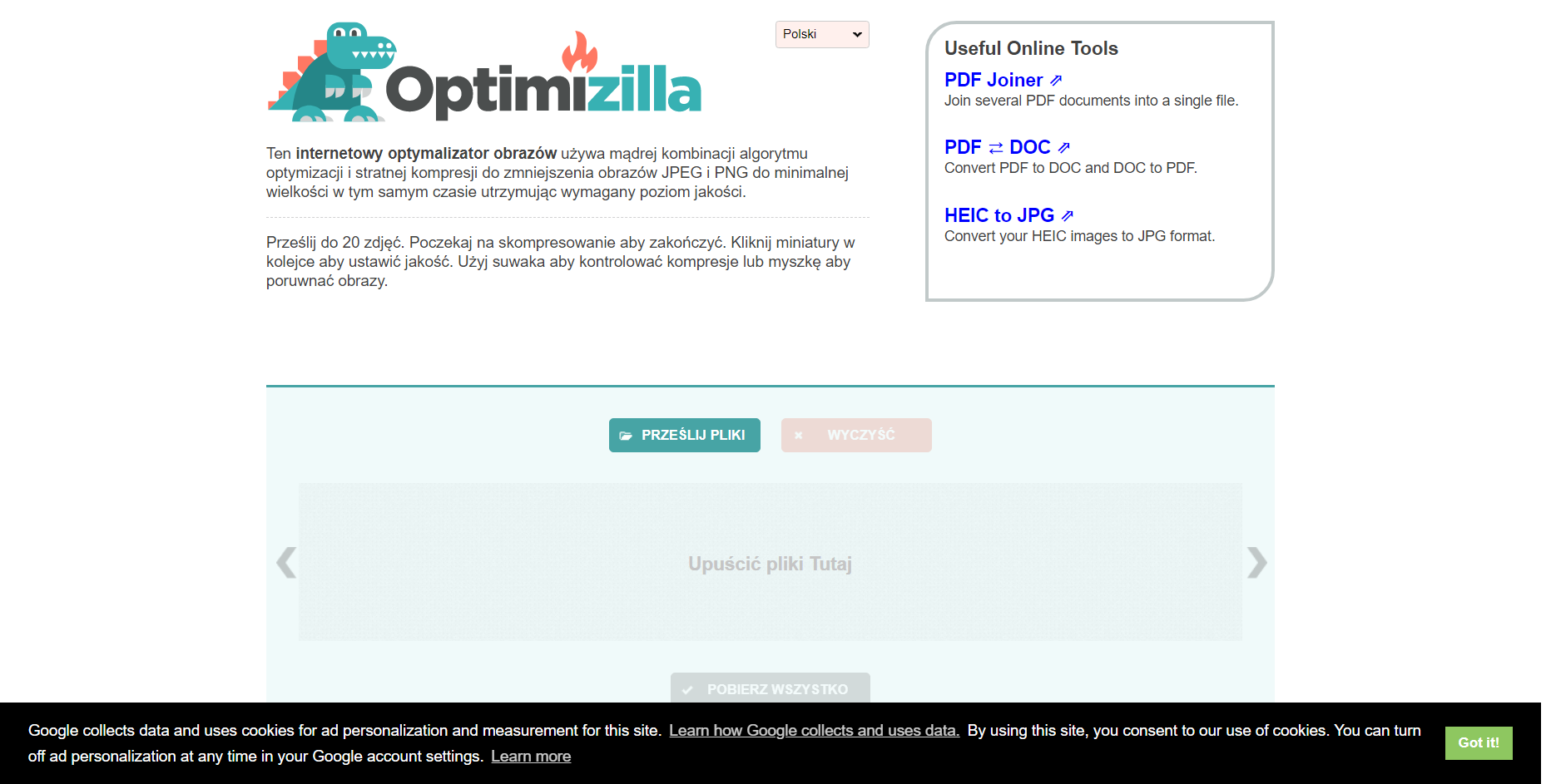 Screenshot strony Optimizilla
