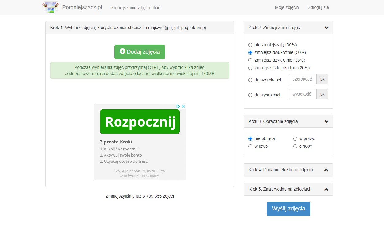 Screenshot strony Pomniejszacz