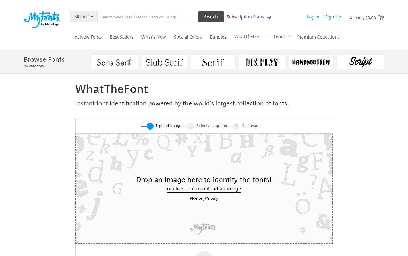 Screenshot strony WhatTheFont